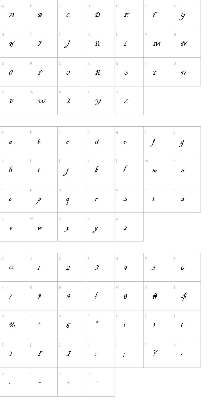 Character Map Valley Forge Italic Font