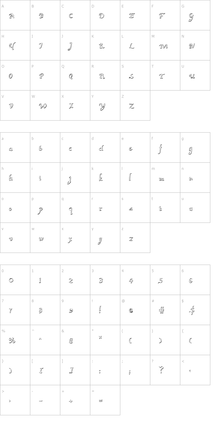 Character Map Valley Forge Outline Font