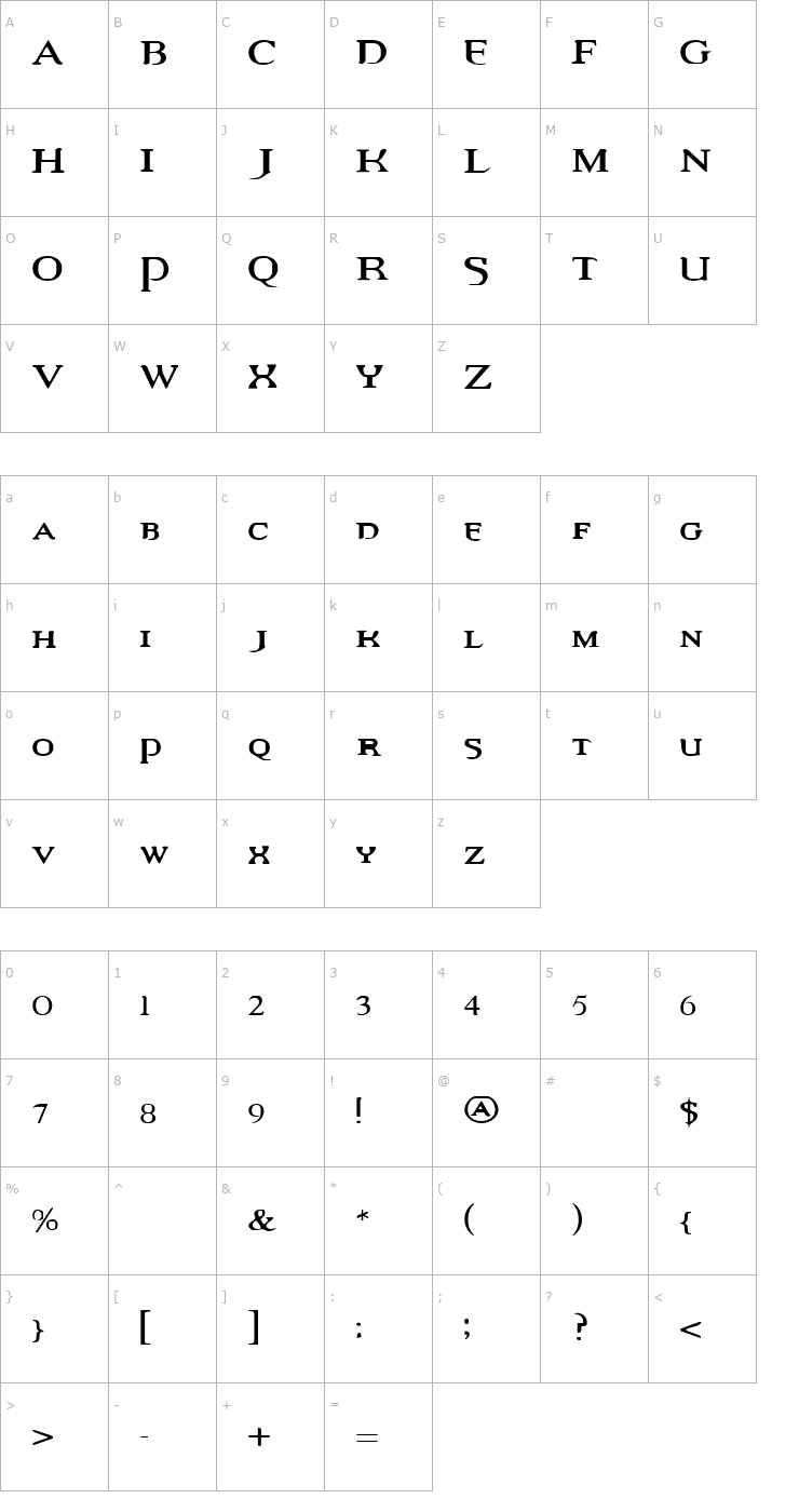 Character Map Vampire Revised Font