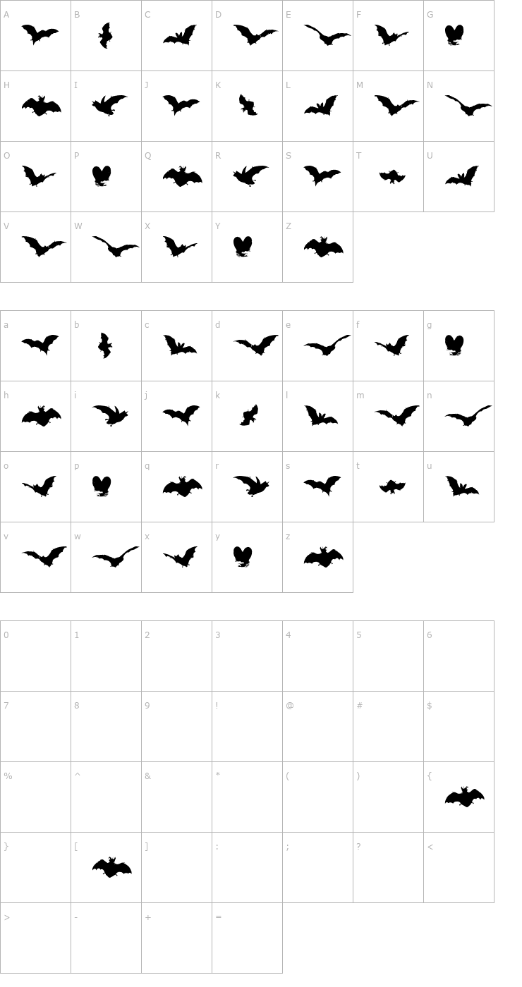 Character Map Vampyr Bats Font
