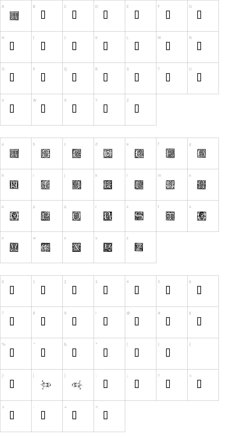 Character Map Vampyres Garden Font