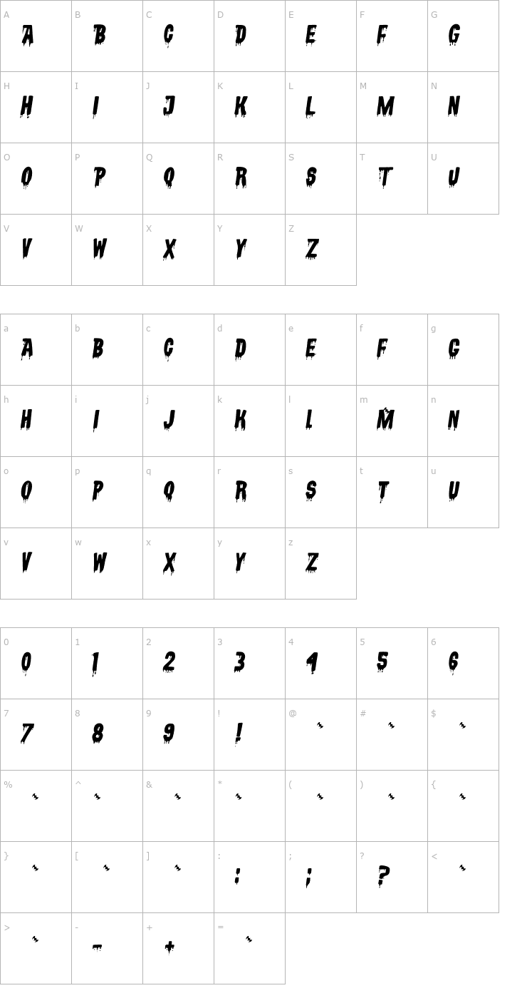 Character Map Vampyrish ABC Font