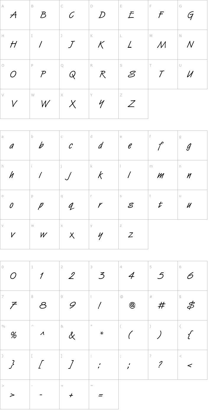 Character Map Van Dijk ICG Font