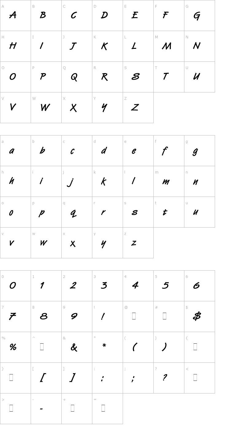 Character Map VanDijk-Bold Font