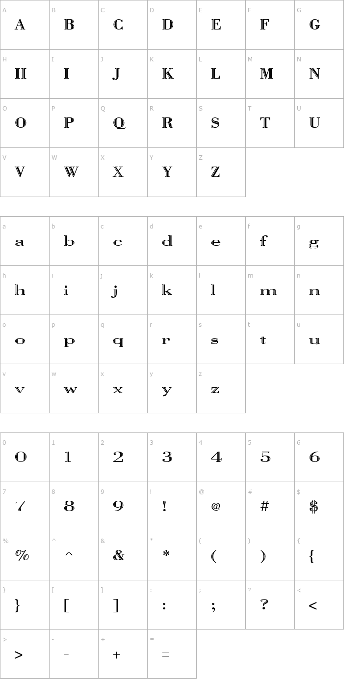 Character Map Vangard Open Regular Font