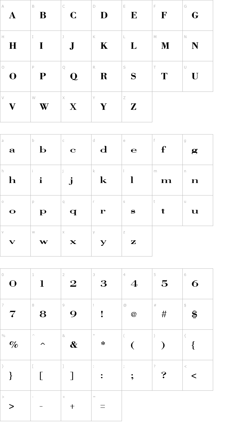 Character Map Vangard Regular Font