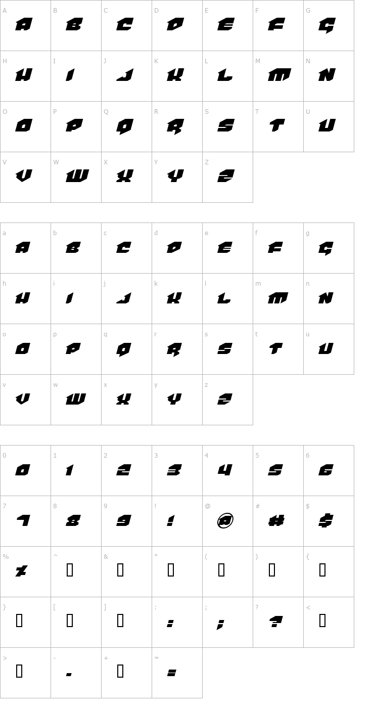 Character Map VanHelsing Font