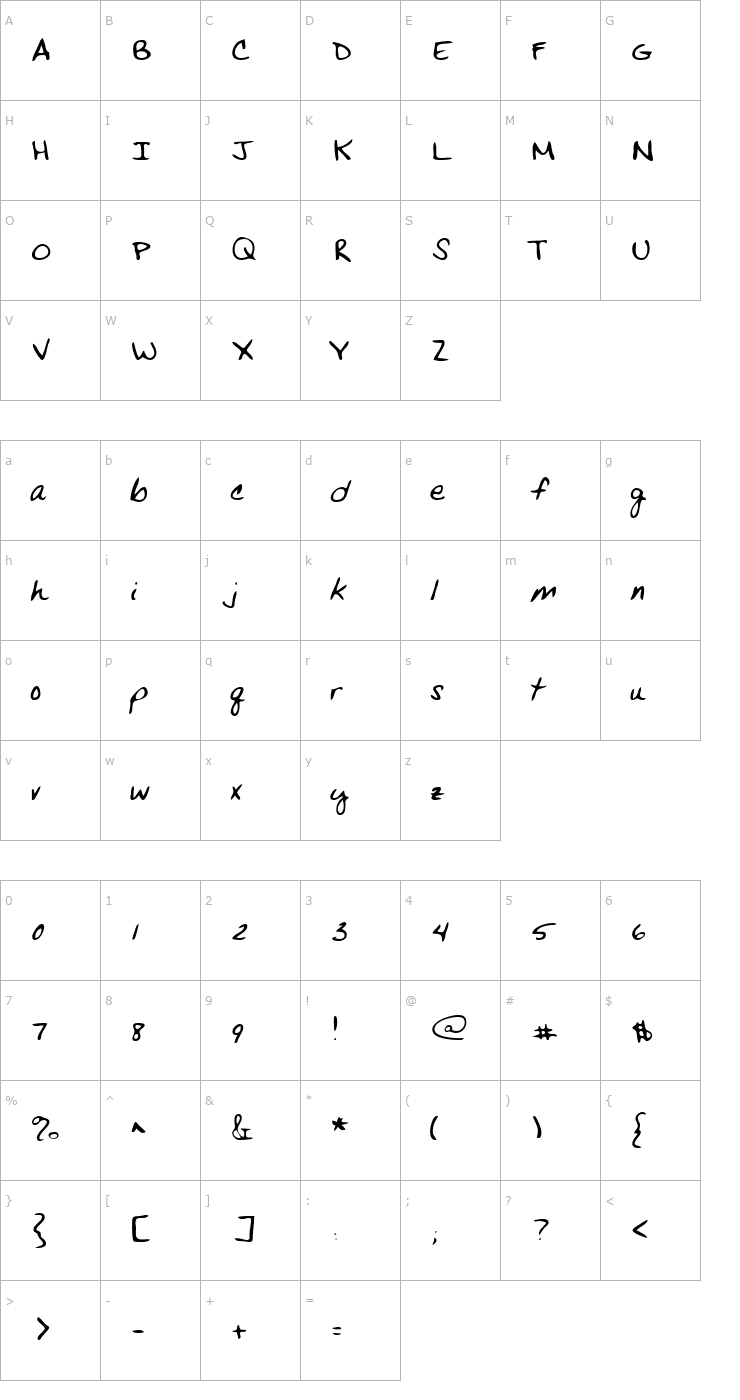Character Map VansHand Font