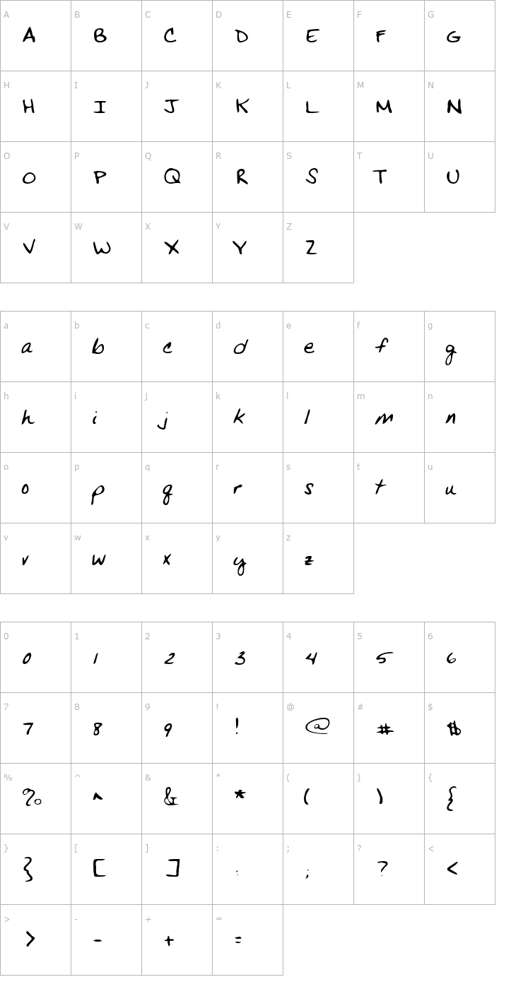 Character Map VansHand Regular Font