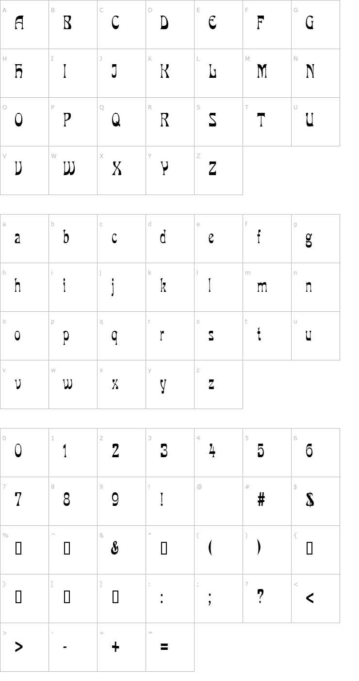 Character Map VanVeenCondensed Font