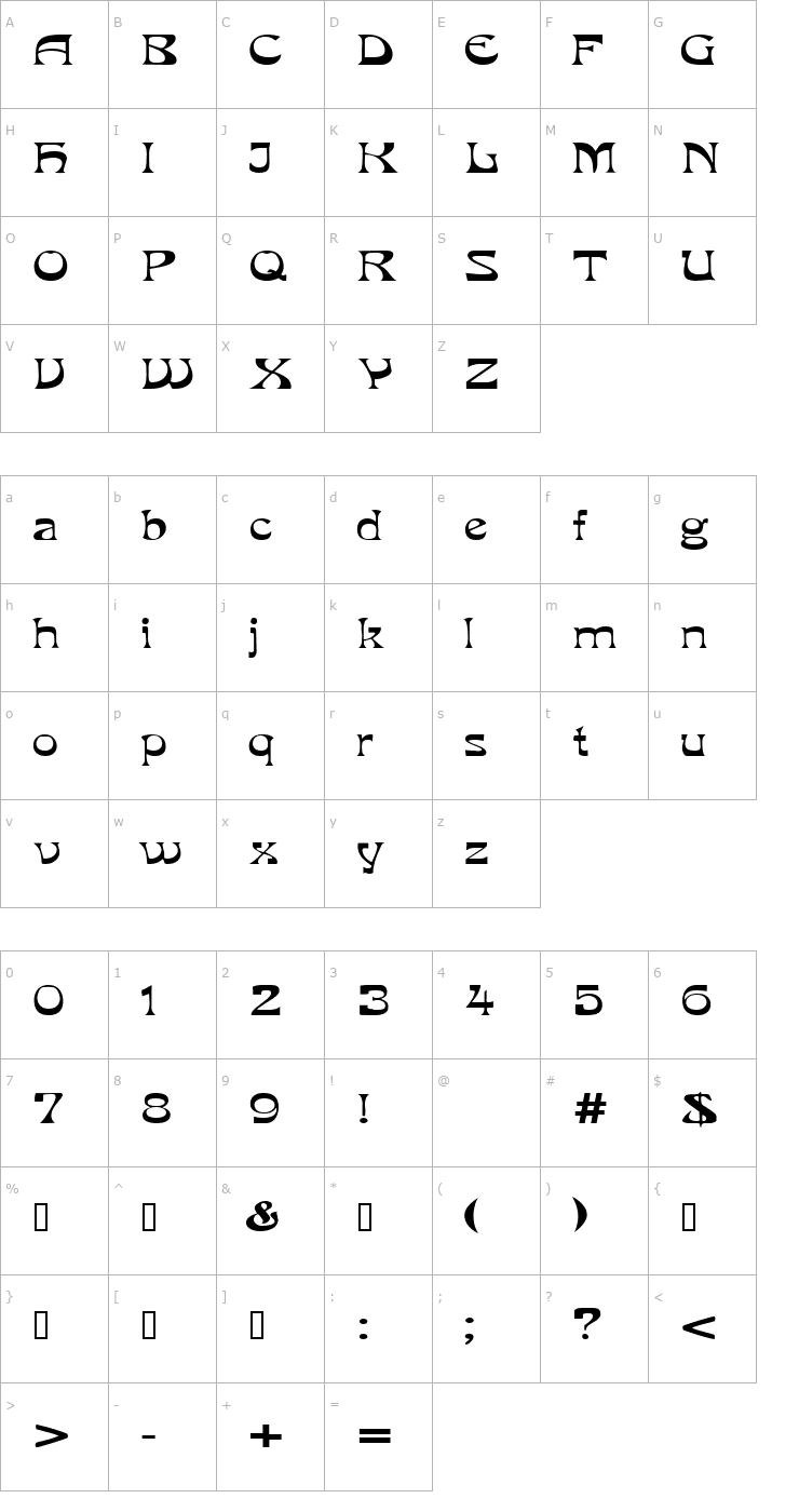Character Map VanVeenExtended Font