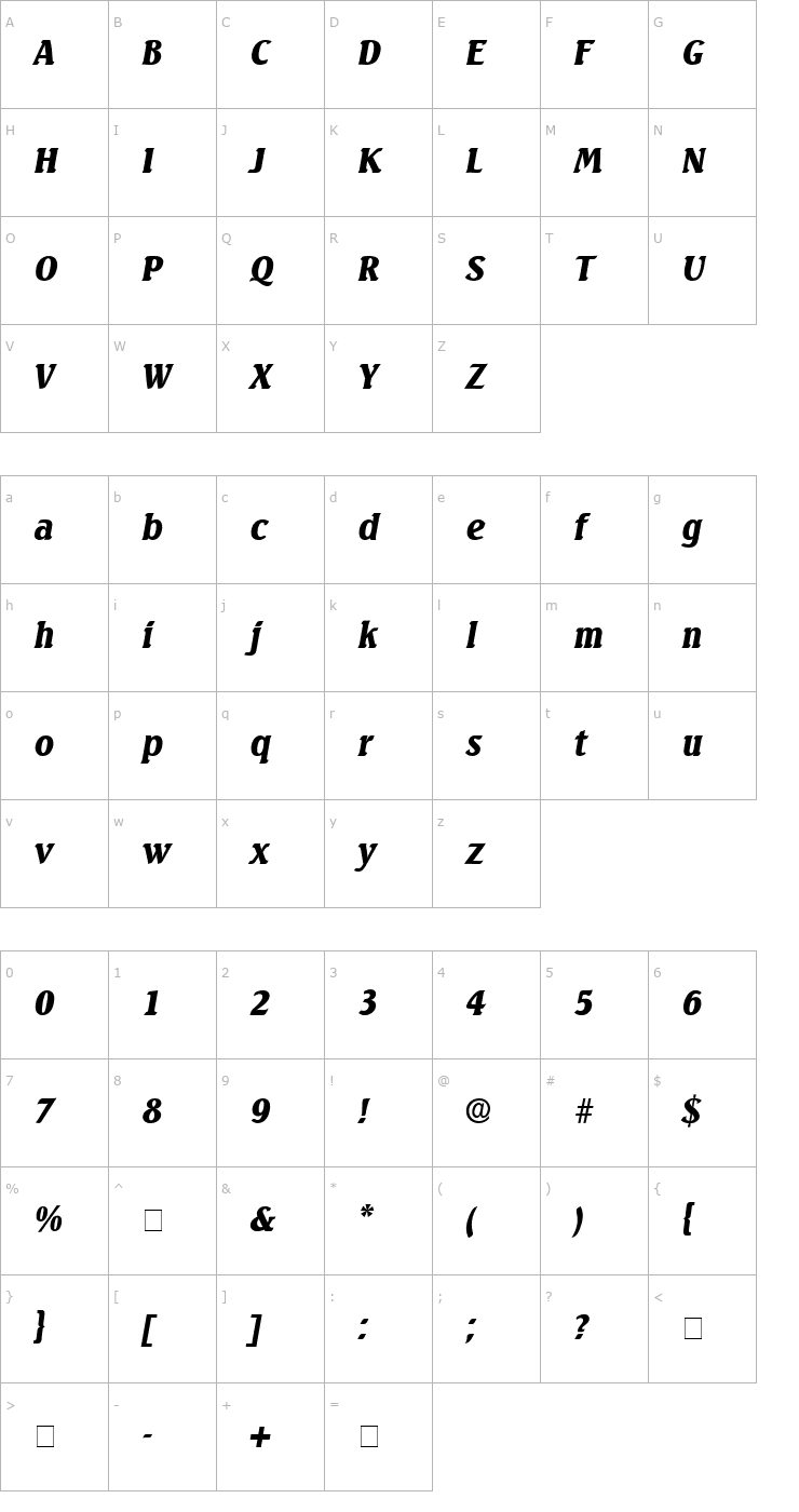 Character Map Vario Display SSi Italic Font