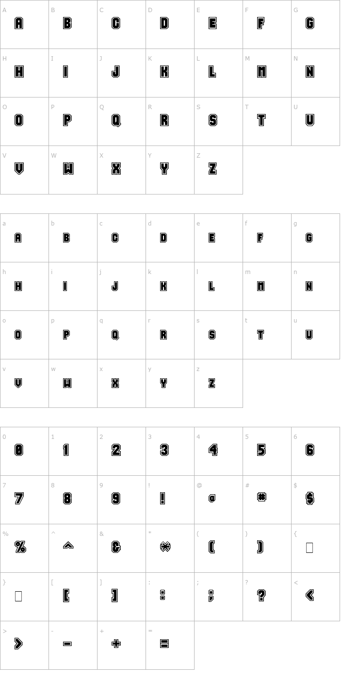 Character Map Varsity Regular001.001 Font