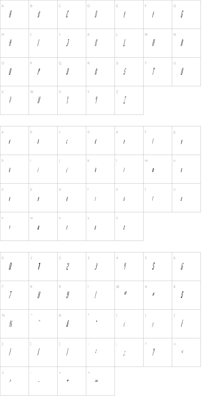 Character Map VascoSSK Italic Font