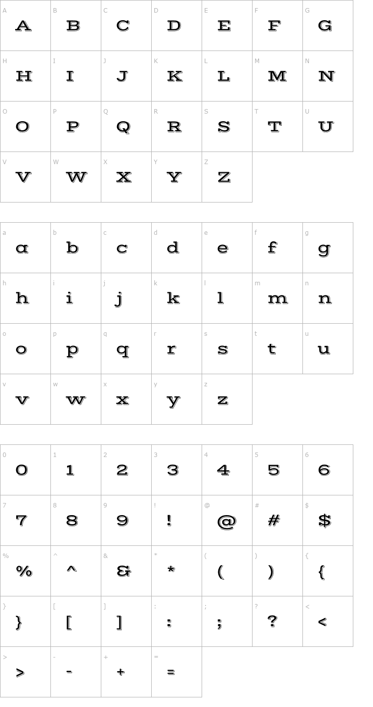Character Map Vast Shadow Font