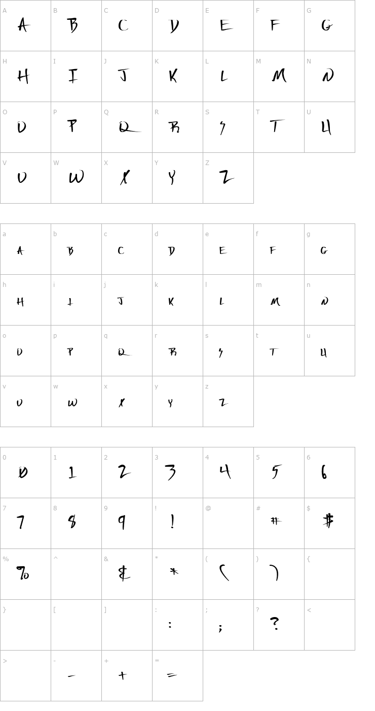 Character Map Vecker Bold Extreme Lefti Font