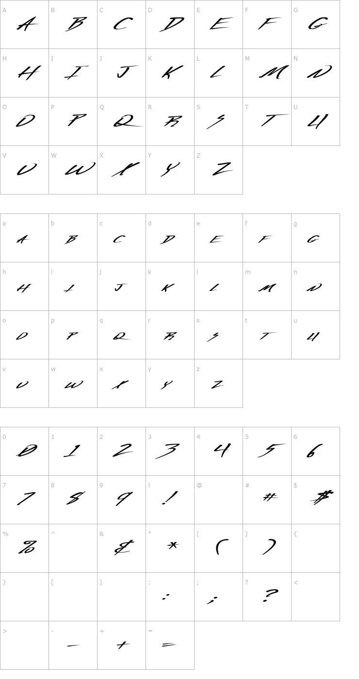 Character Map Vecker Ex Bold Italic Font