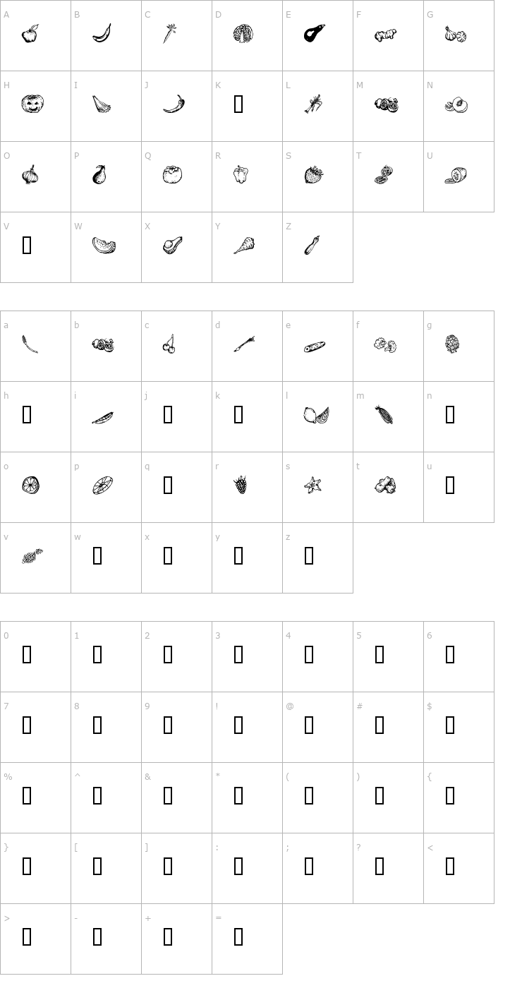 Character Map Veggi Terra Font