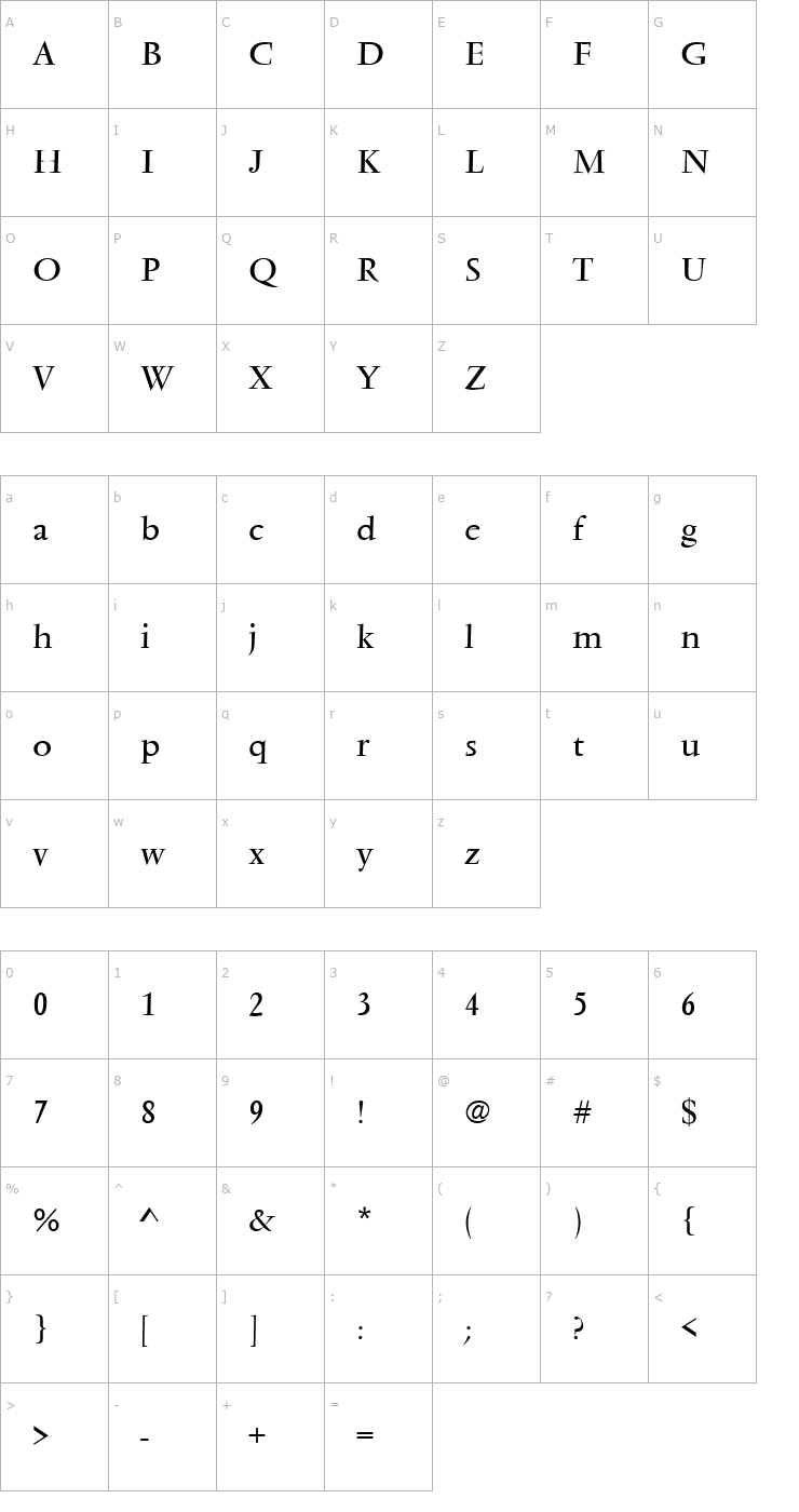 Character Map VendomeT Font