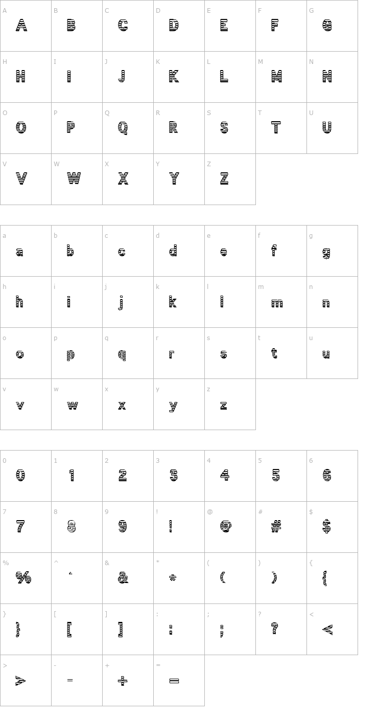 Character Map Venitiennes Tryout Font