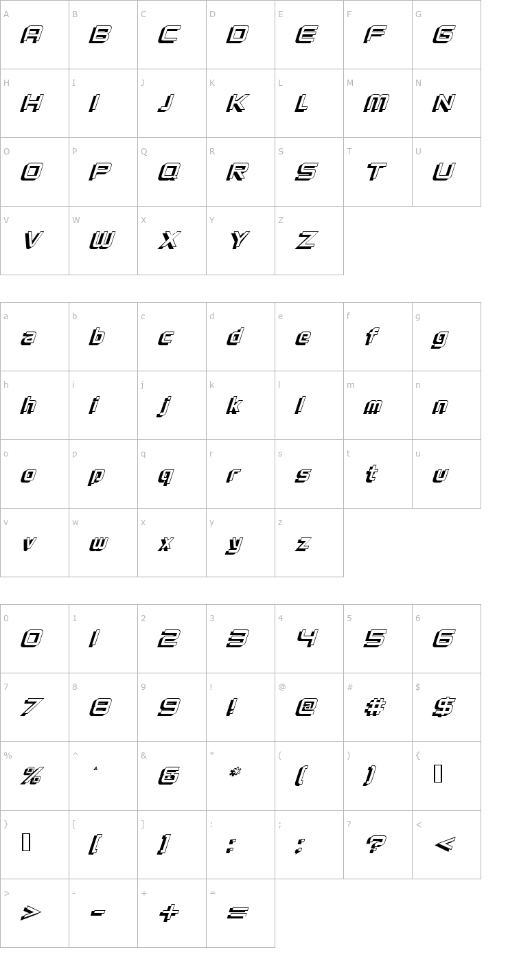 Character Map VentureShadowOblique Font