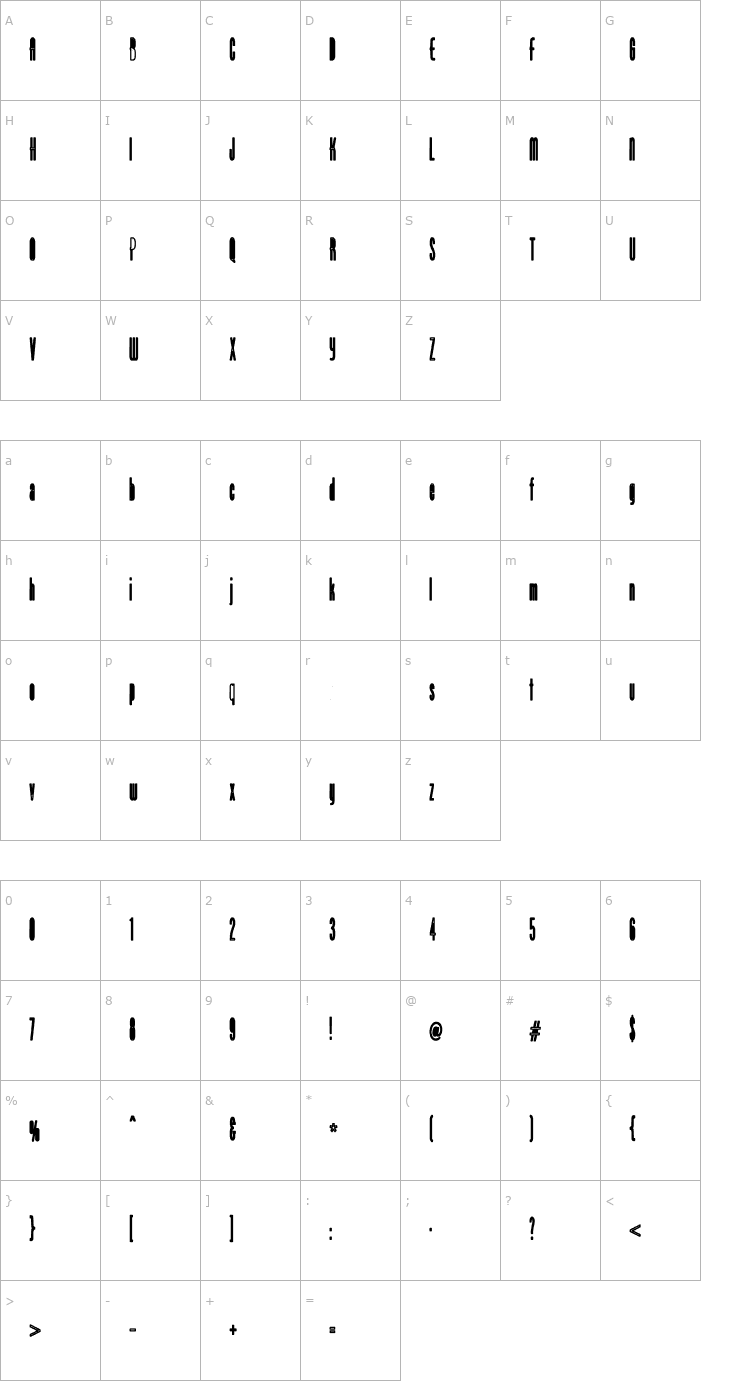 Character Map Venus-Normal Hollow Bold Font