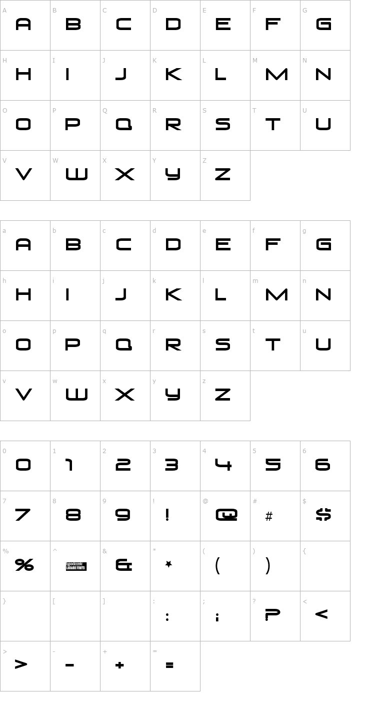Character Map Venus Rising Font