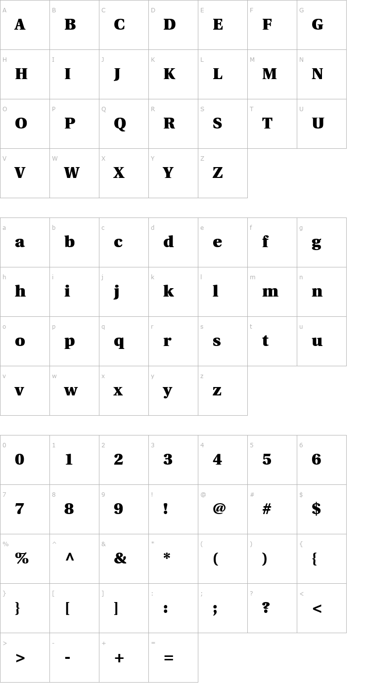 Character Map Veracity Black SSi Black Font