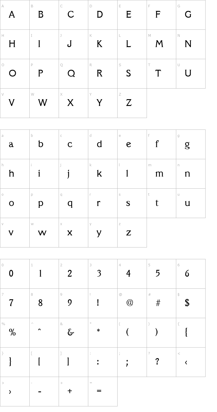 Character Map Veracruz-Serial-Regular Font