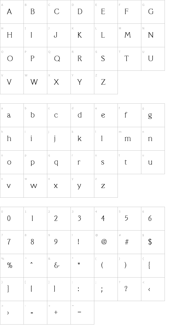 Character Map Veracruz-Xlight Font