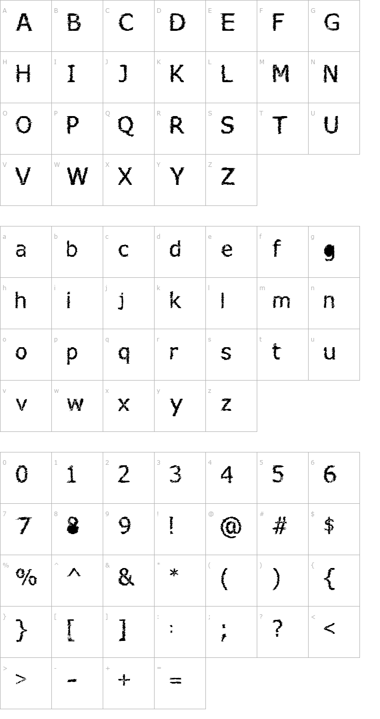 Character Map Verdana Hand Font