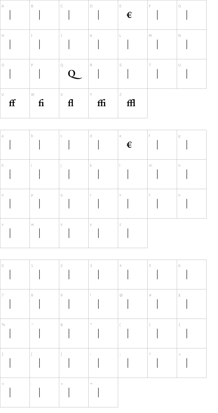 Character Map VerdigrisMVBALT-Bold Font