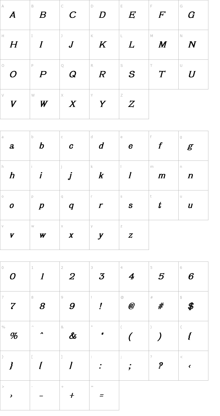 Character Map Verena Bold Italic Font