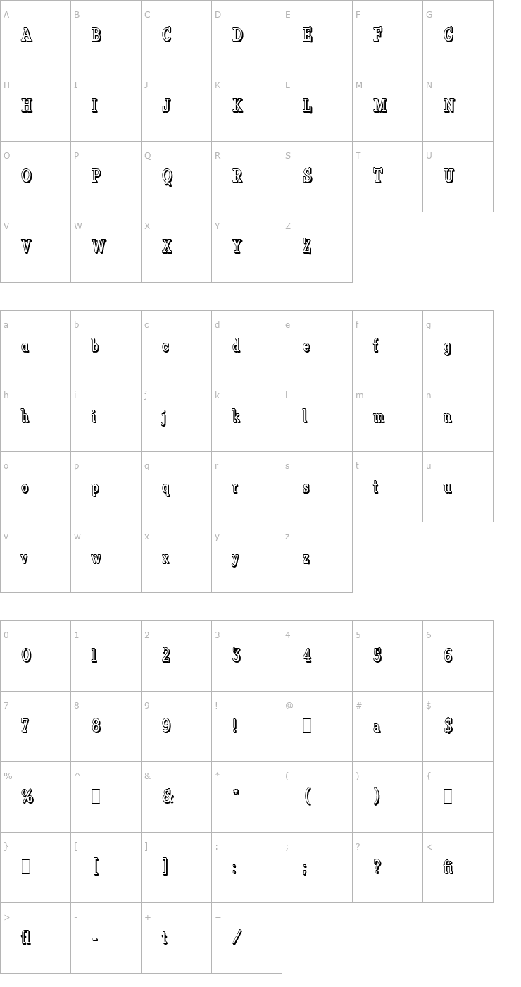 Character Map Vermont LET Plain1.0 Font