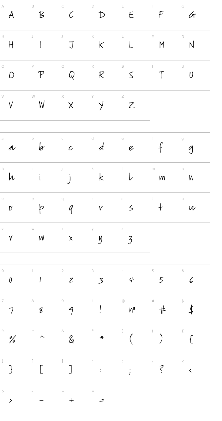 Character Map VerticalScript Font