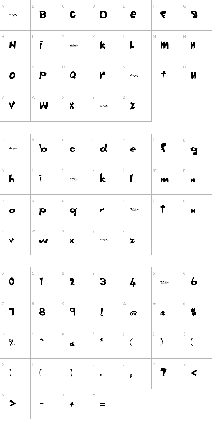 Character Map Vertigirl Font