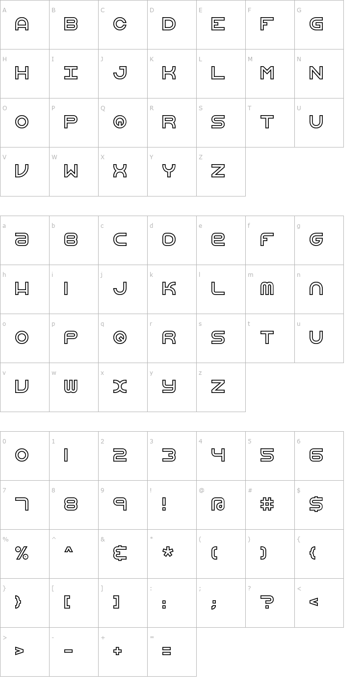 Character Map Vertigo Upright BRK Font