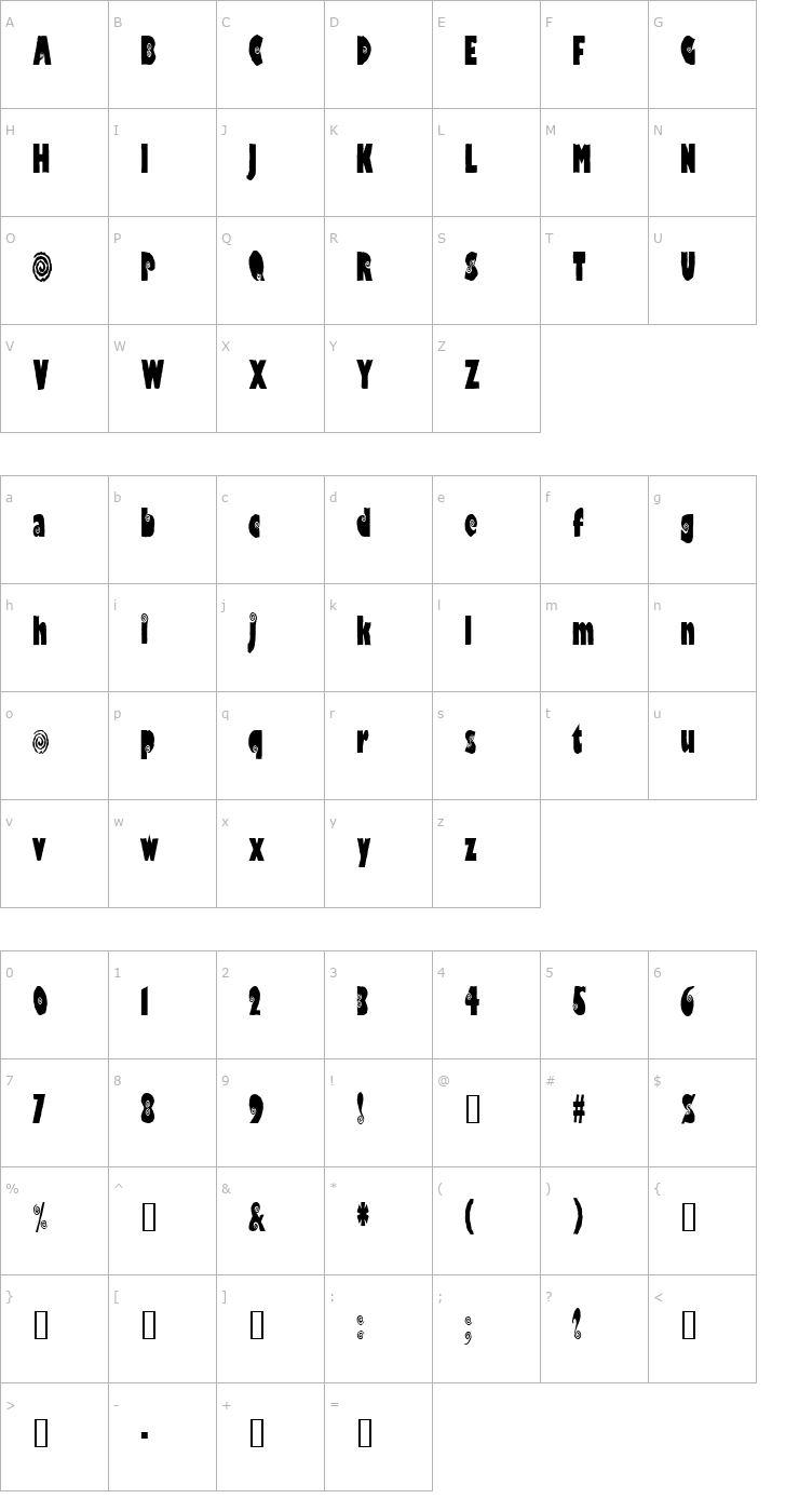 Character Map VertigoCondensed Font
