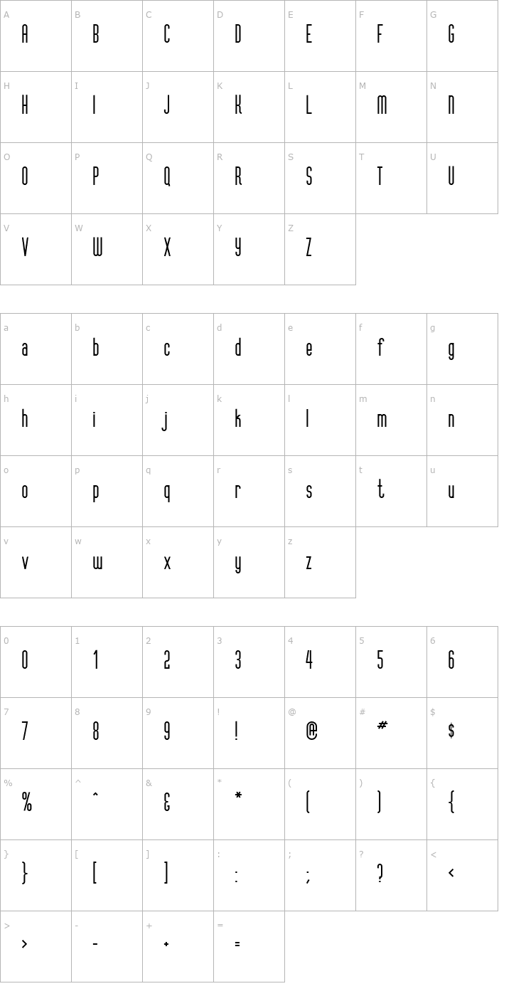 Character Map VertigoFLF-Bold Font