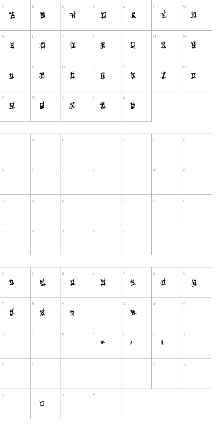 Character Map Very Short Fuse Font