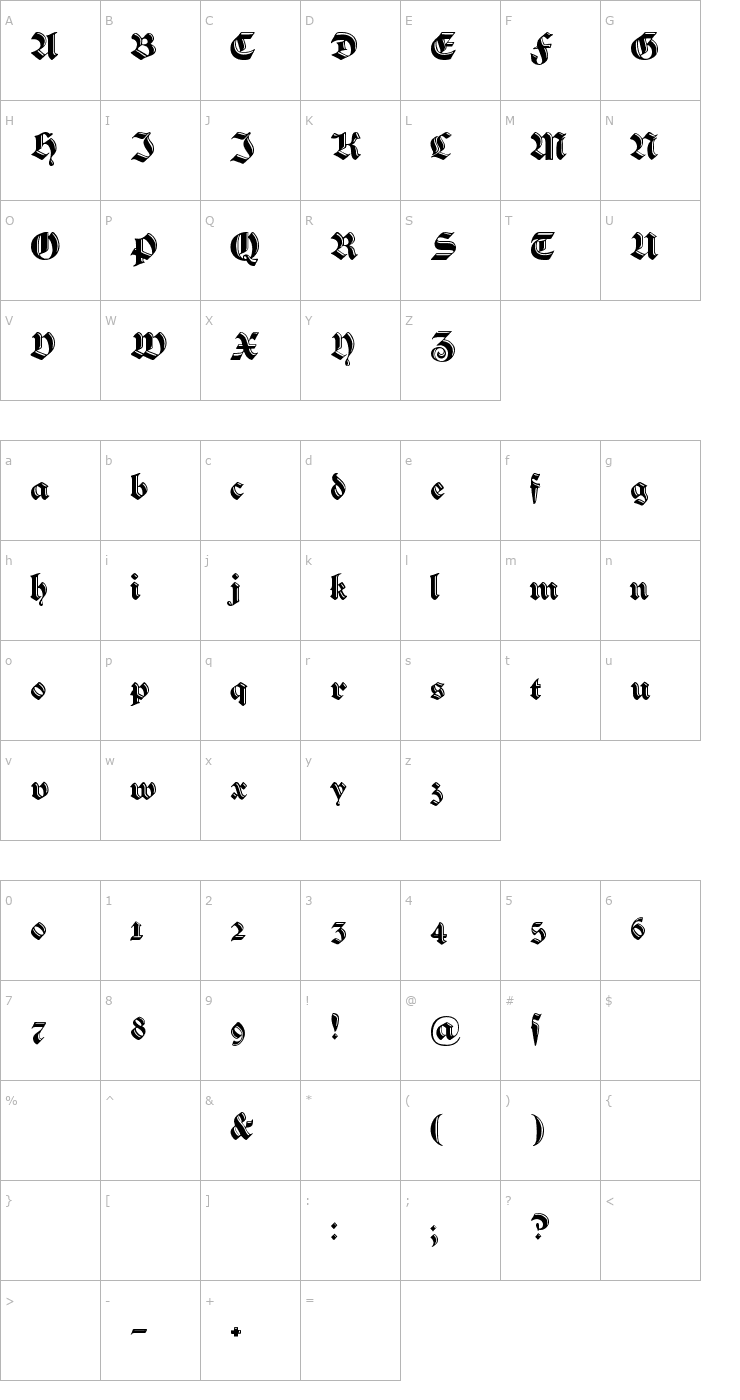 Character Map VerzierteSchwabacher Font