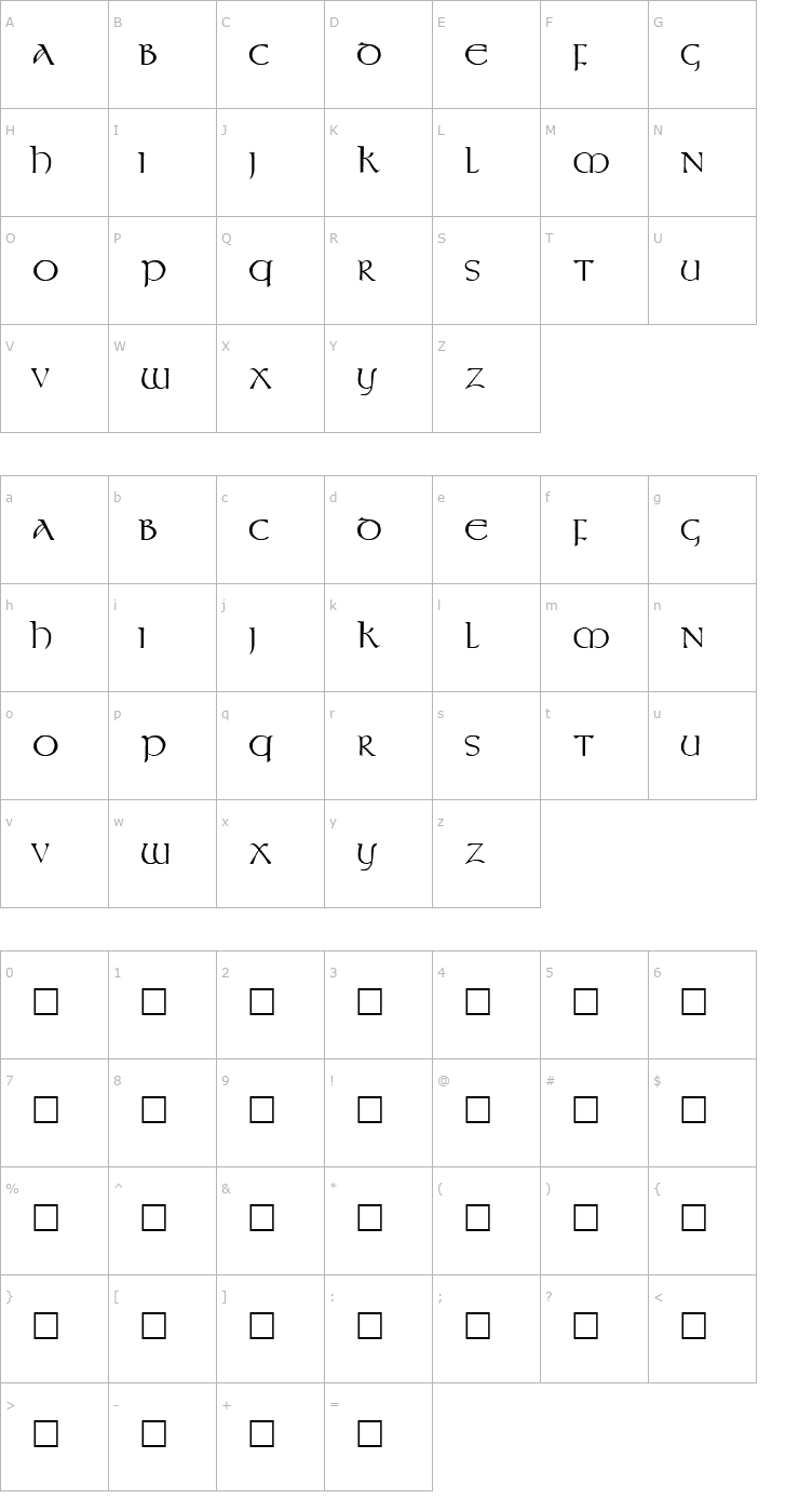 Character Map Vespasian Plain Font