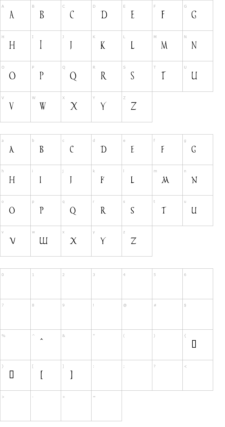 Character Map Vespasiano Demo Font