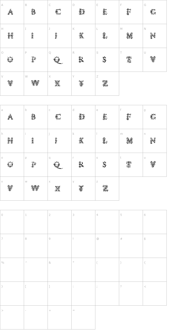 Character Map Vespasians Florials Font