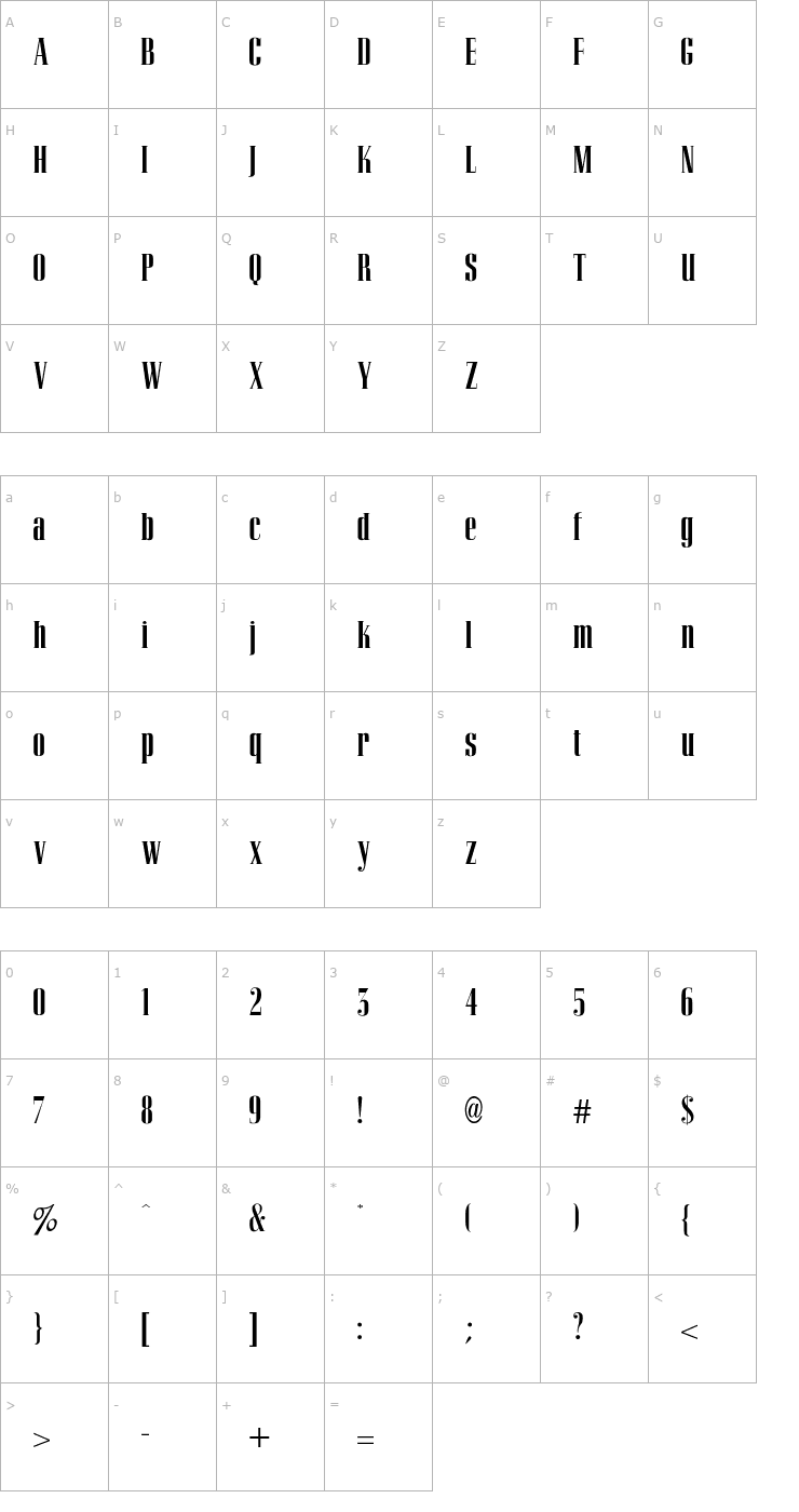 Character Map Vesuvius Font