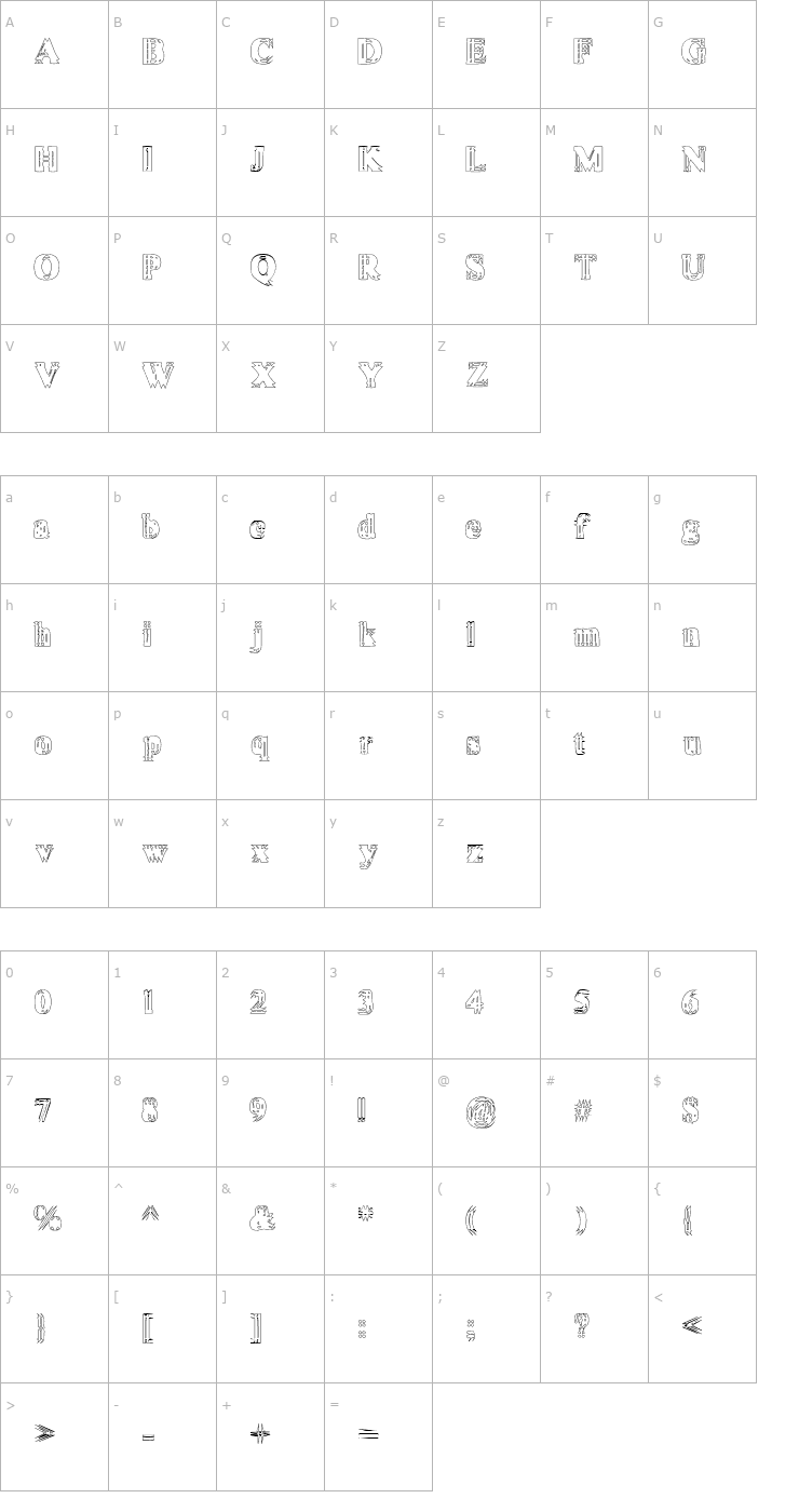 Character Map Vibrato Hollow Font