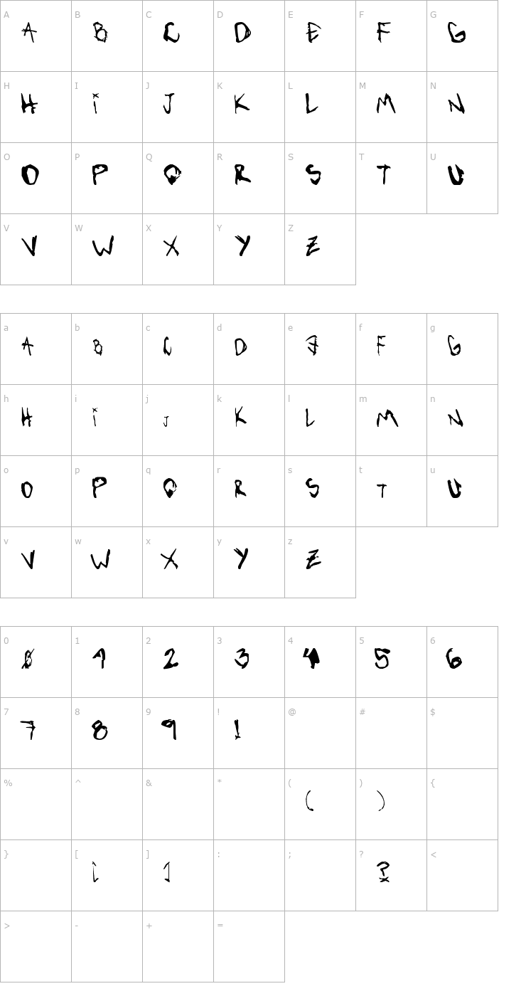 Character Map Vibratte Letters ! Font