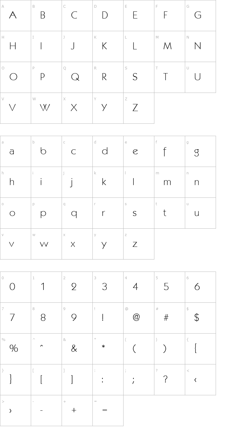 Character Map VictorBecker-ExtraLight Font