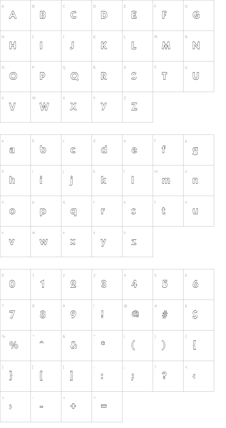 Character Map VictorBeckerOutline-Bold Font