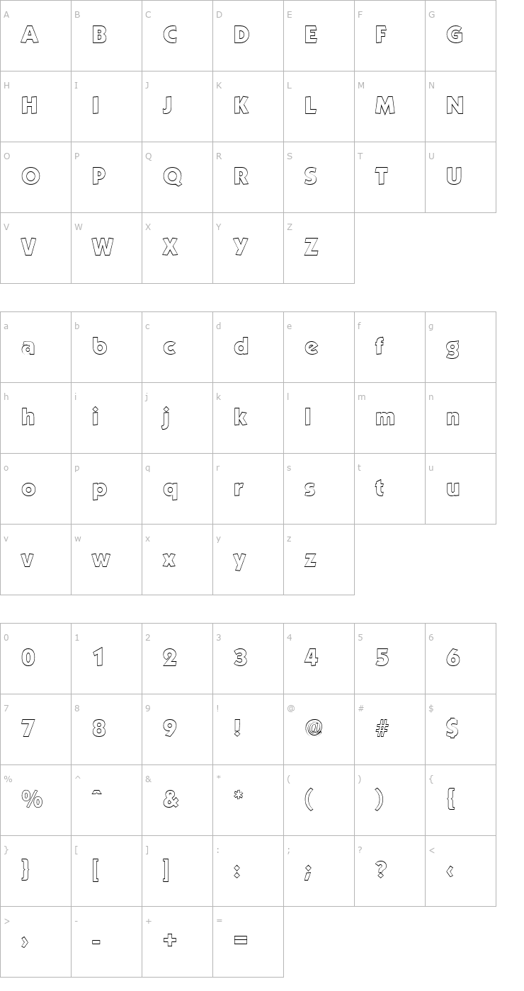 Character Map VictorBeckerOutline-ExtraBold-Regular Font